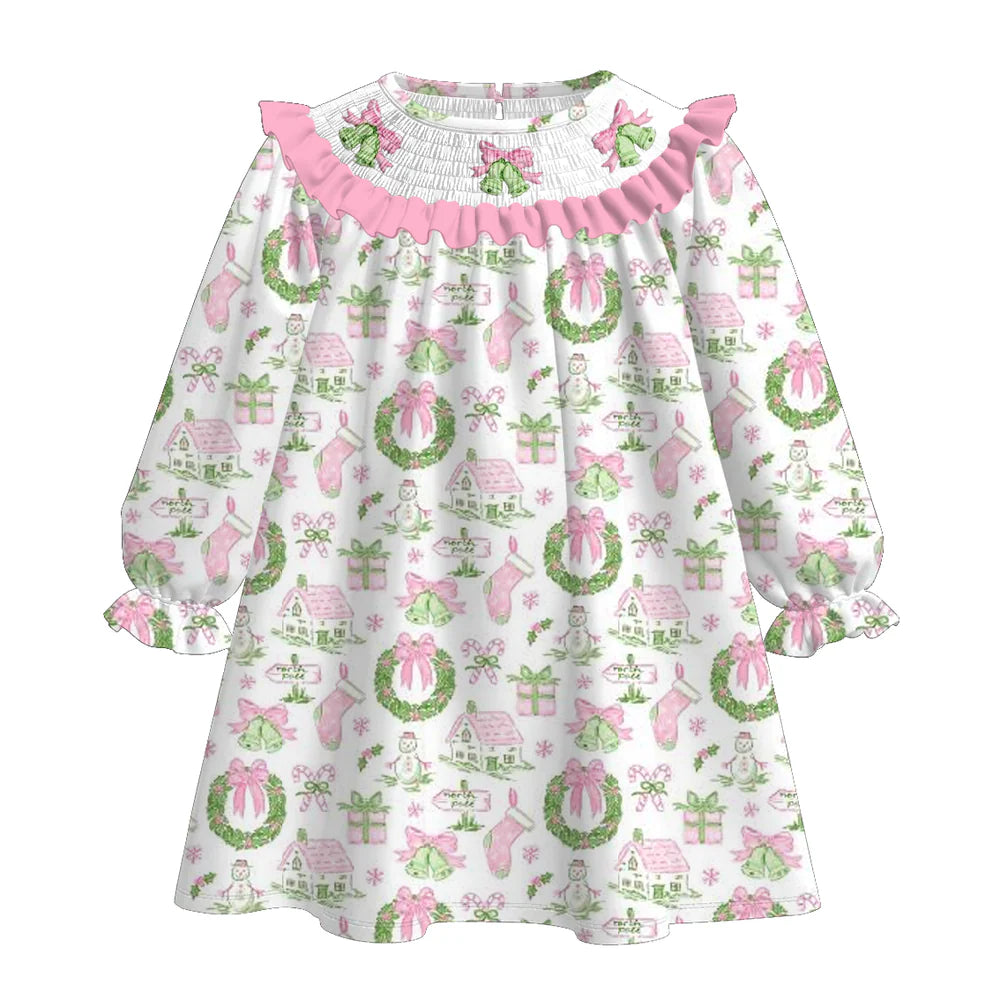 Pink Illustrated Christmas Machine Smock - ETA Early October