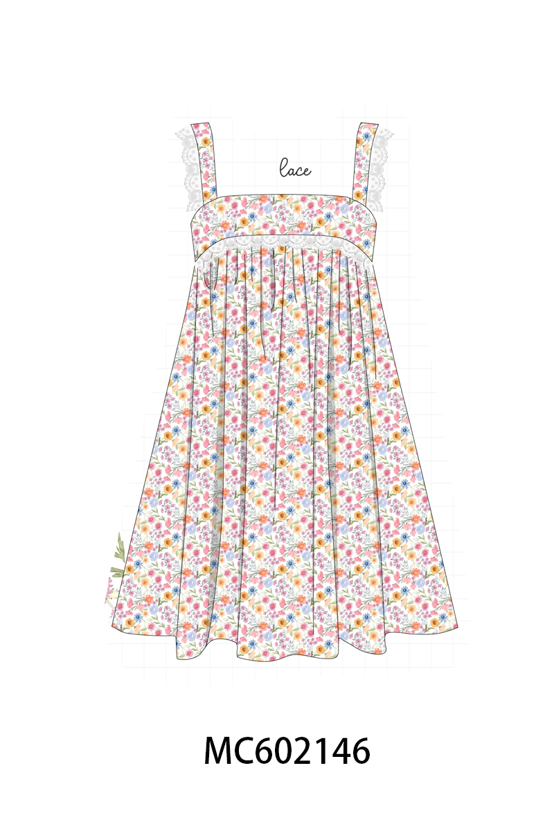 PO81 Coral floral jesus loves me smocked collection