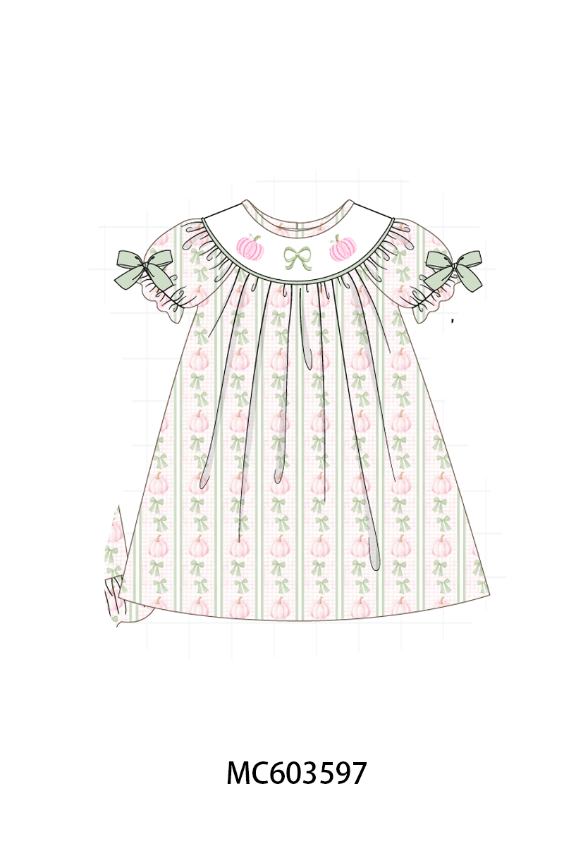 PO85 Sage pumpkin bow eembroidery stripe ruffle collection - ETA LATE AUGUST to LC