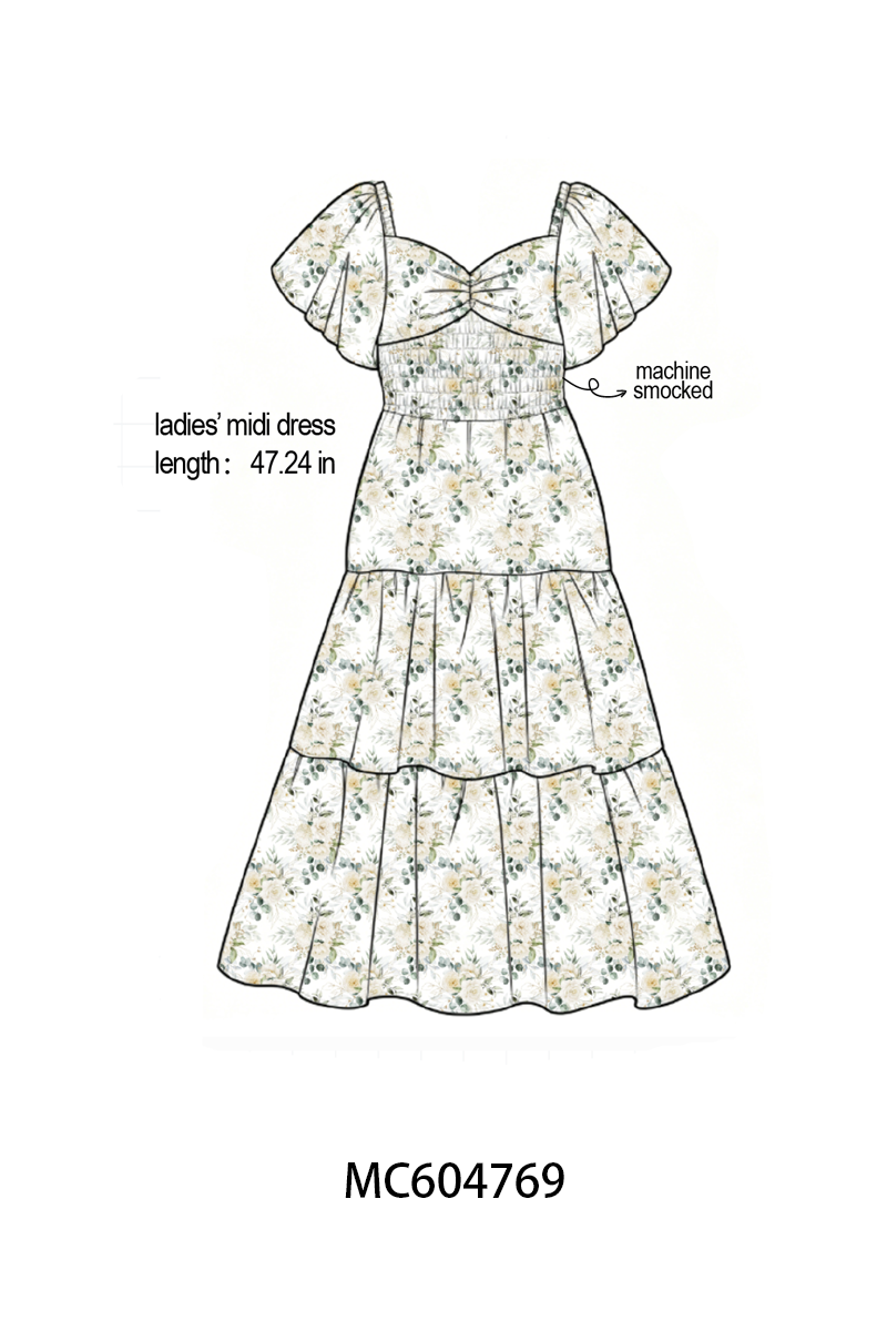 PO88 Sage floral smocked ruffle collection (ETA September to LC)