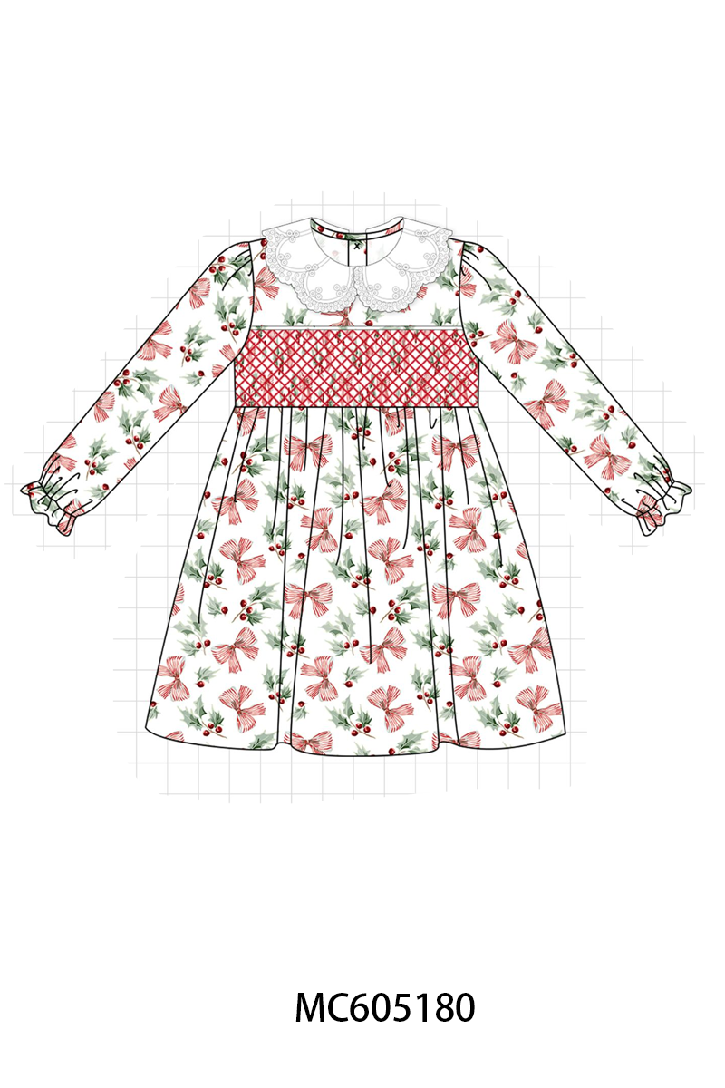 PO92 Red christmas holly bow smocked collection - ETA early November to LC