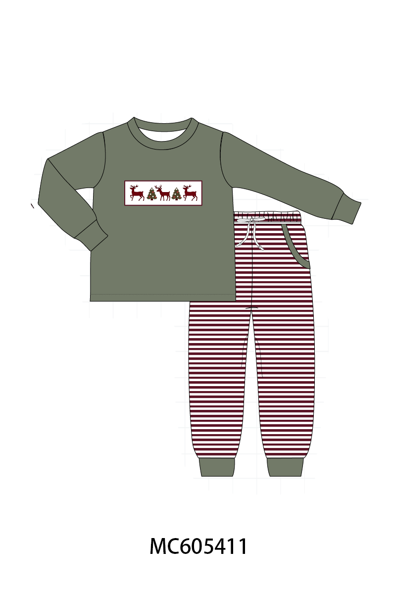 PO93 Maroon tree reindeer embroidery collection - ETA mid-November to LC