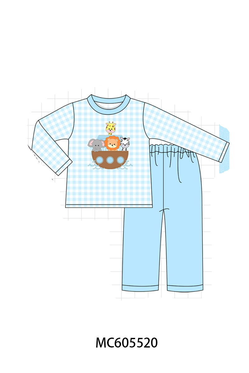 PO93 Pink&blue noah's ark applique gingham collection - ETA mid-November to LC