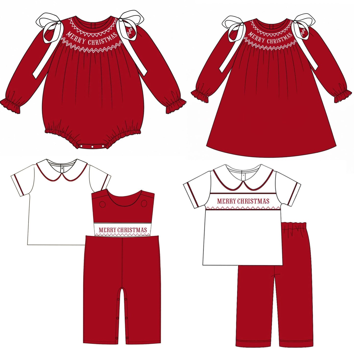 Hand Smocked - Holiday Basics Sibling Outfits - RED - ETA October to LC