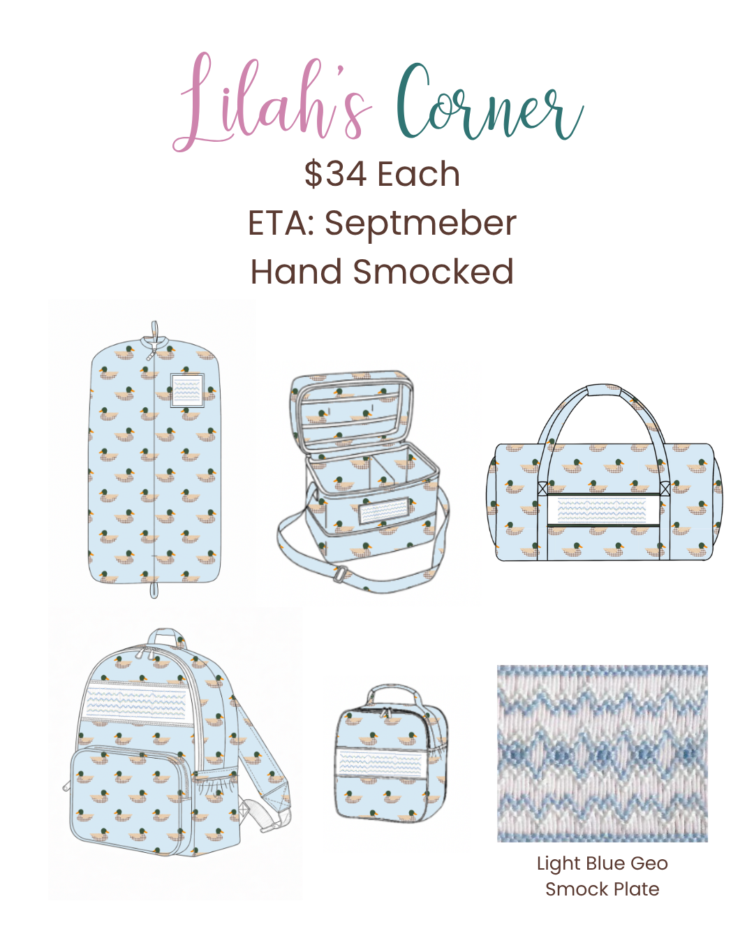 Birthday Luggage - Hand Smocked - Mallards - ETA September to LC