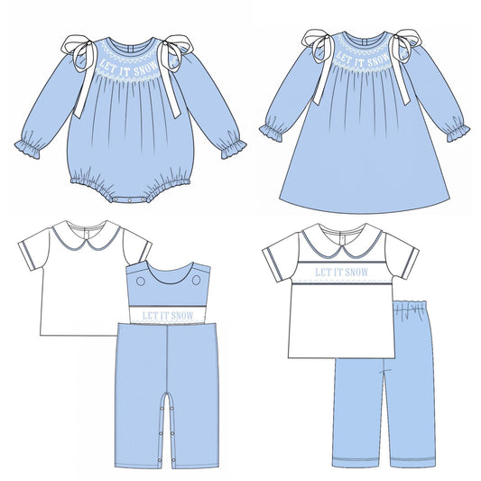 Hand Smocked - Holiday Basics Sibling Outfits - LIGHT BLUE -  ETA October to LC