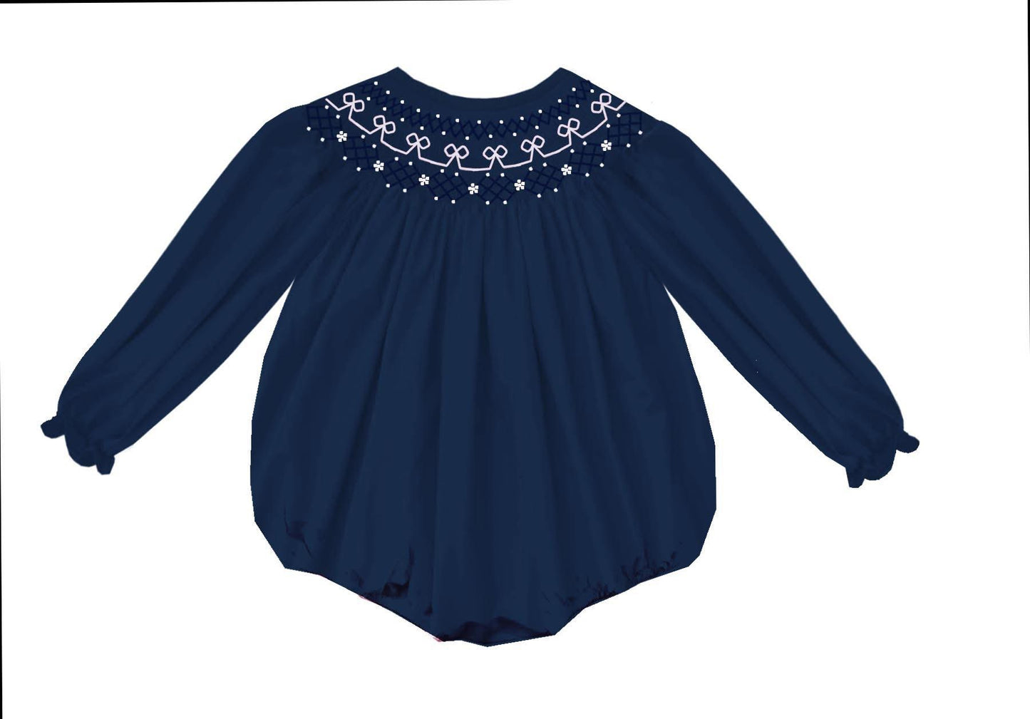 Hand Smocked - Navy Snowflakes & Bows - ETA October to LC