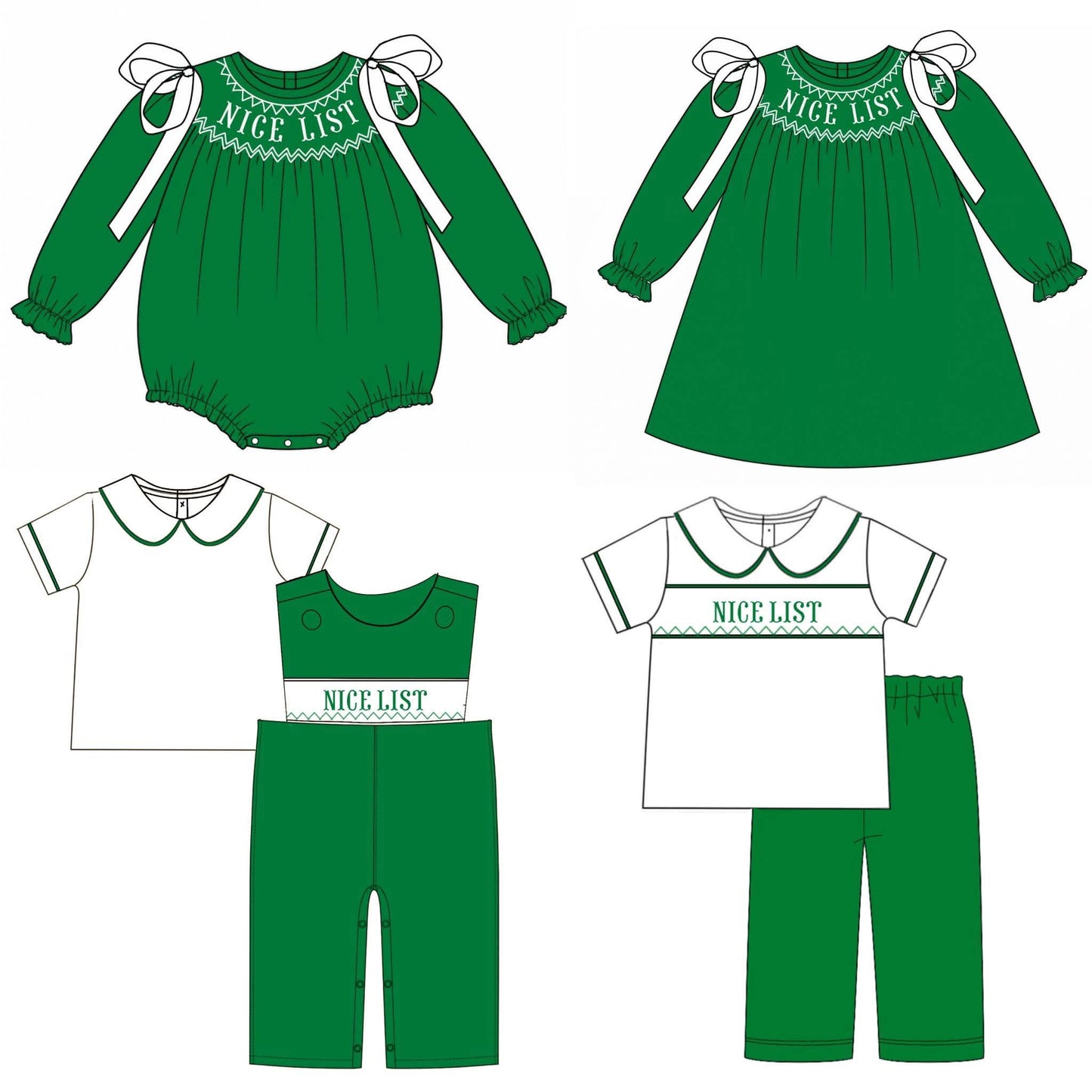 Hand Smocked - Holiday Basics Sibling Outfits - GREEN -  ETA October to LC