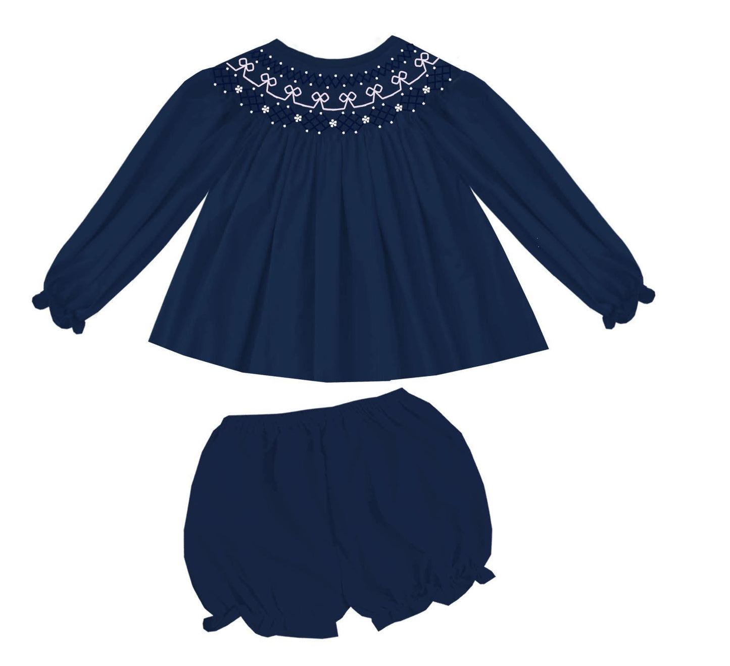 Hand Smocked - Navy Snowflakes & Bows - ETA October to LC