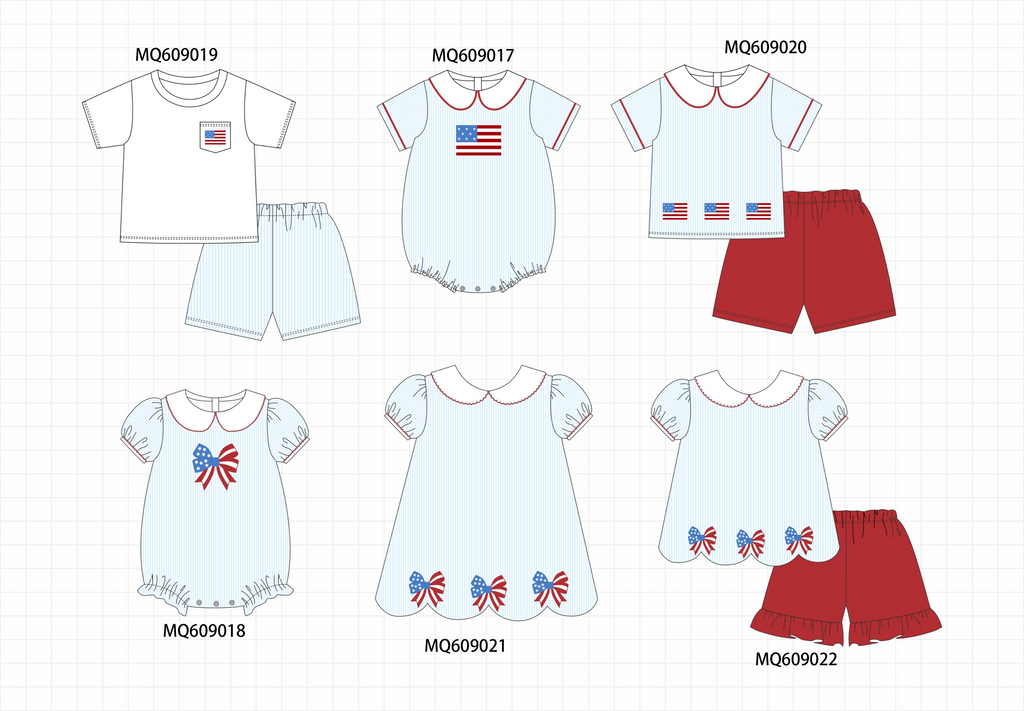 PO106 BLue stripe Patriotic flag bow embroidery collection - ETA APRIL