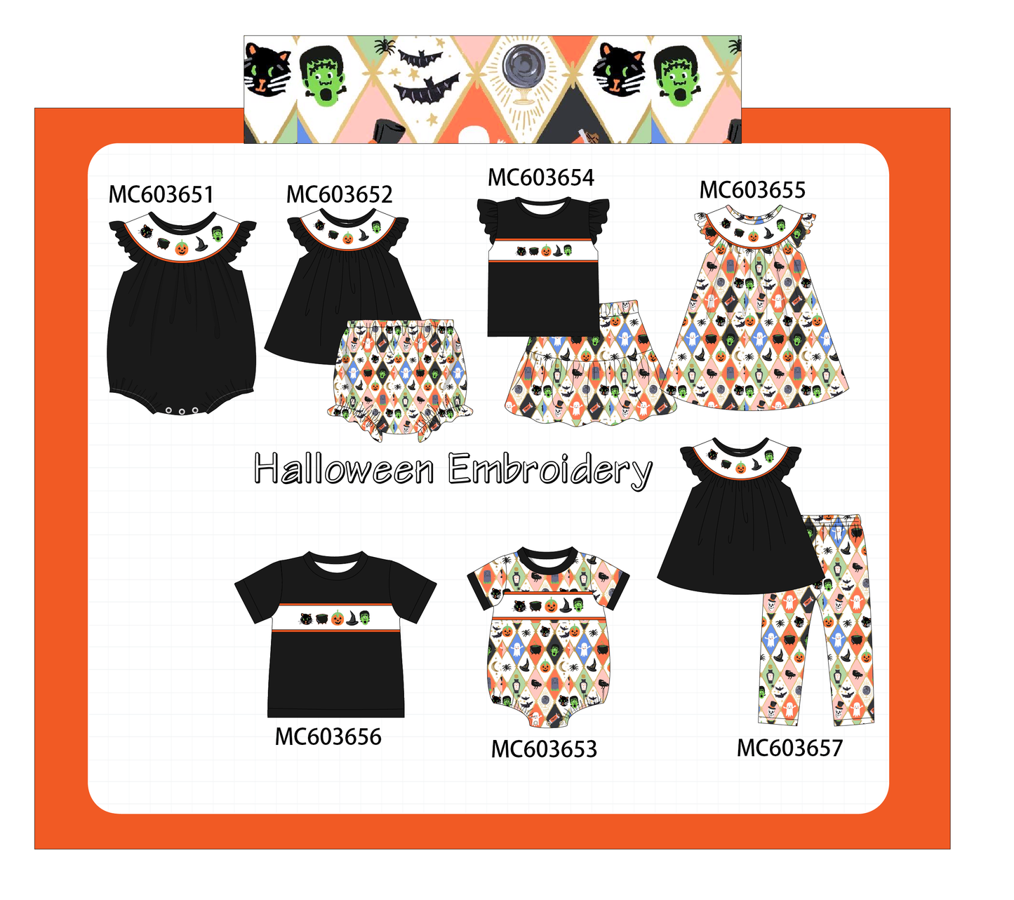 PO85 Black halloween pumpkin embroidery collection