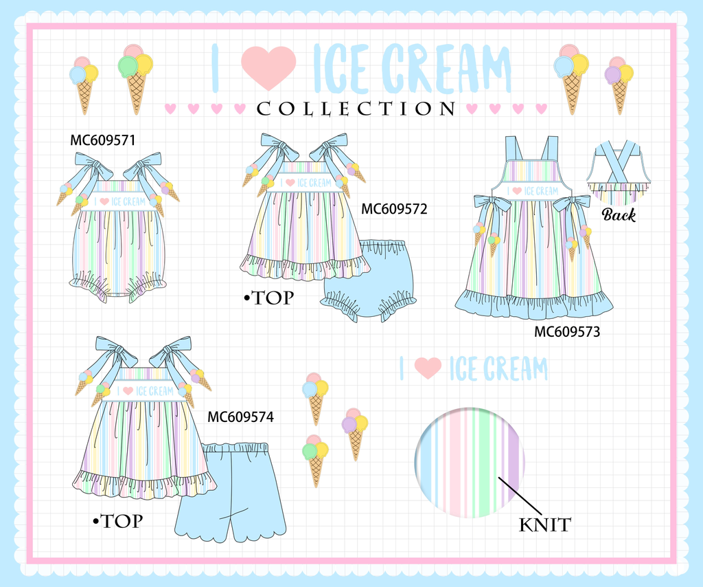 ETA MARCH 2026-po104 Blue I love ice cream embroidery stripe collection