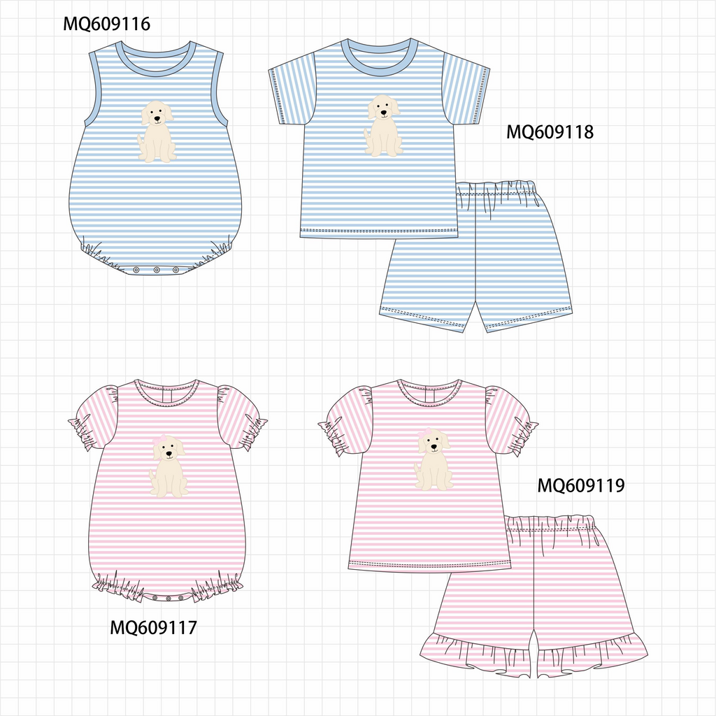PO106 Blue&pink stripe puppy embroidery collection - ETA APRIL