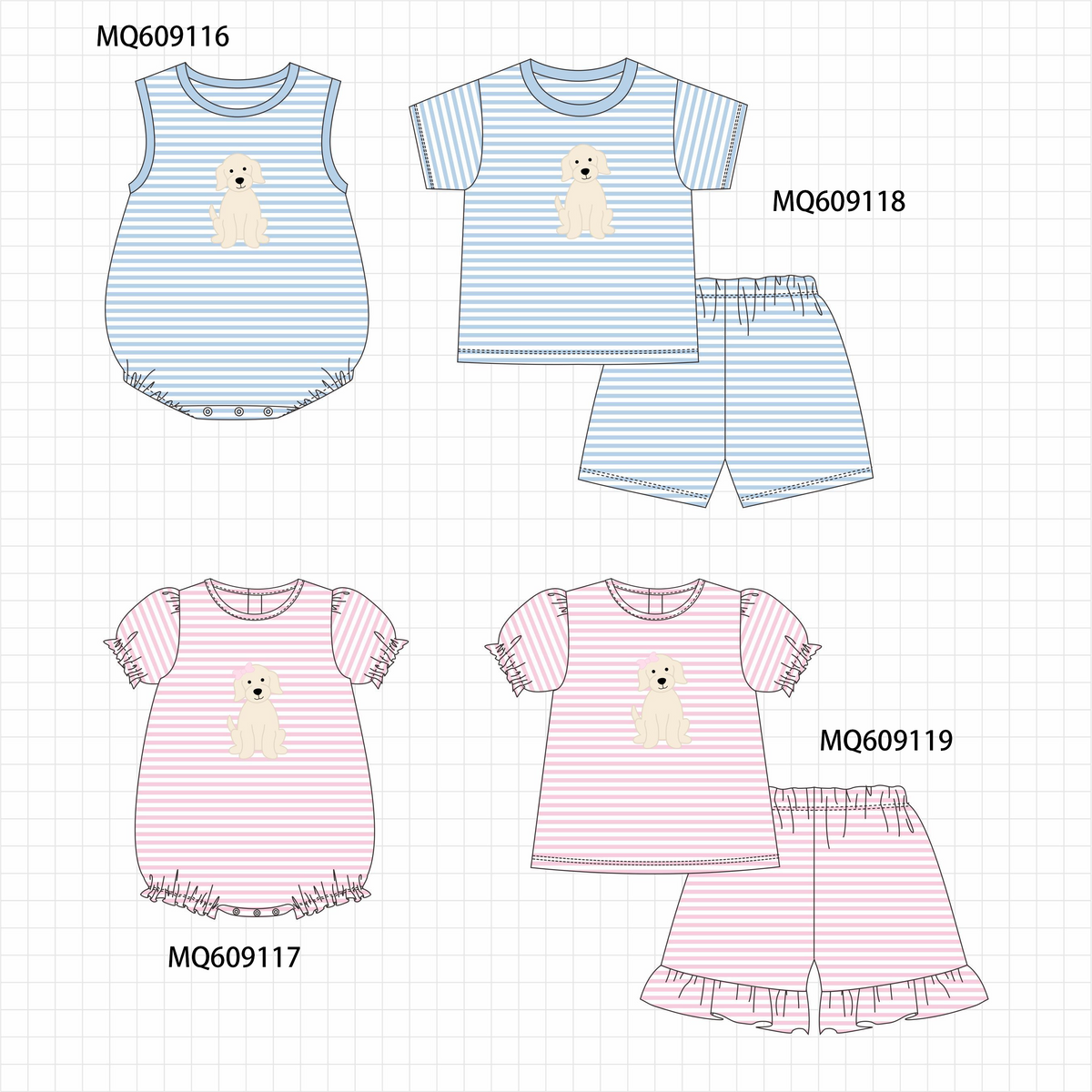PO106 Blue&pink stripe puppy embroidery collection - ETA APRIL