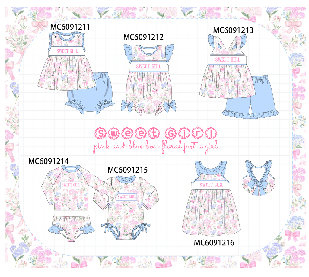 PO107 Blue&pink floral sweet girl embroidery collection  ETA MARCH