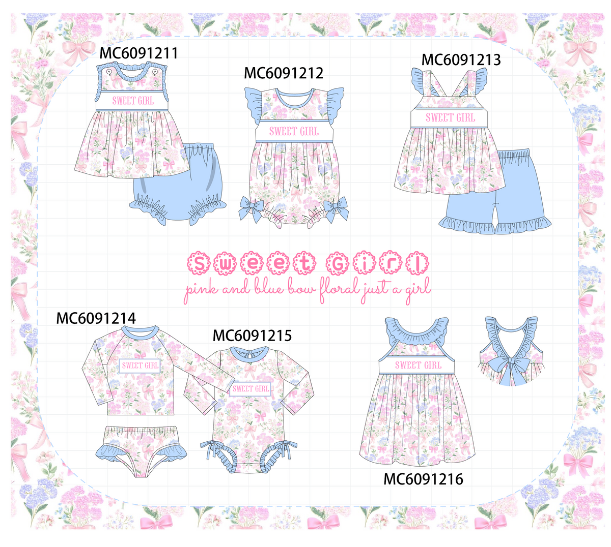 PO107 Blue&pink floral sweet girl embroidery collection  ETA MARCH