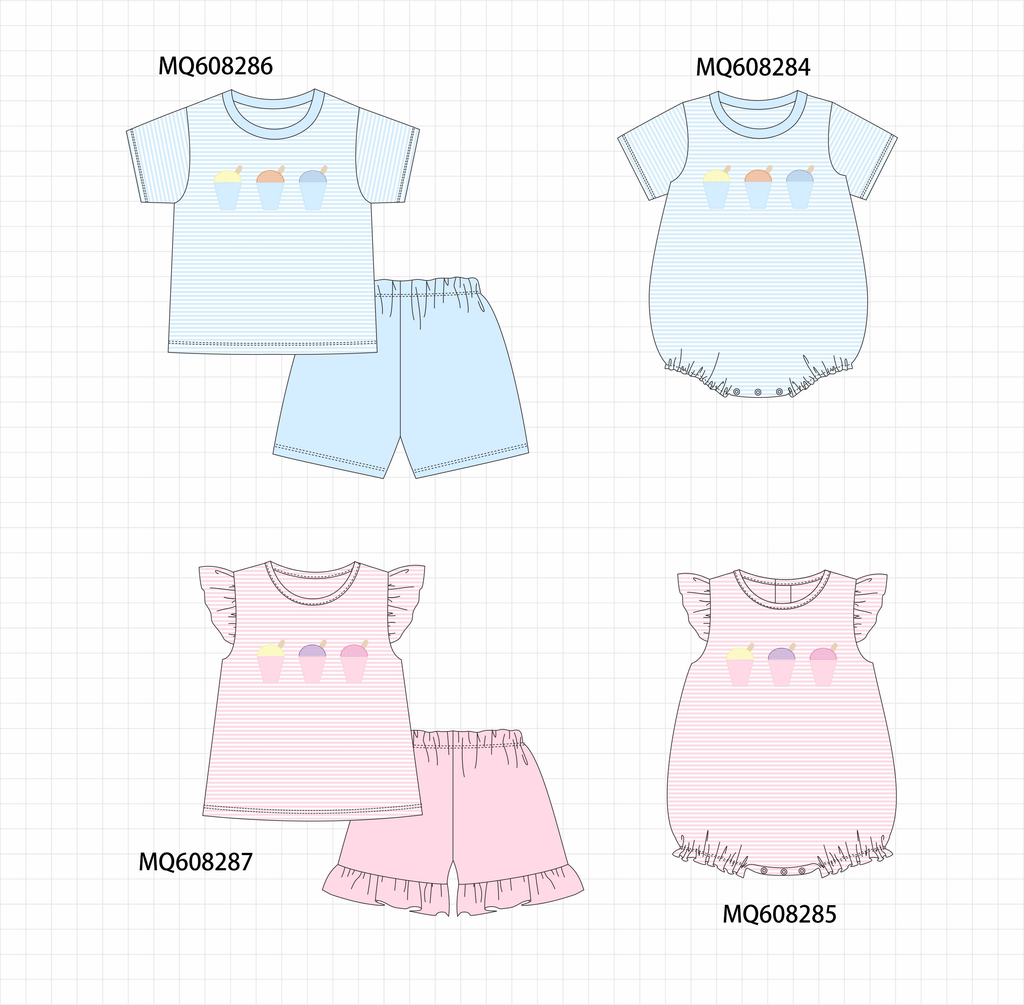 ETA MARCH 2026-po103 Blue&pink ice cream embroidery stripe collection