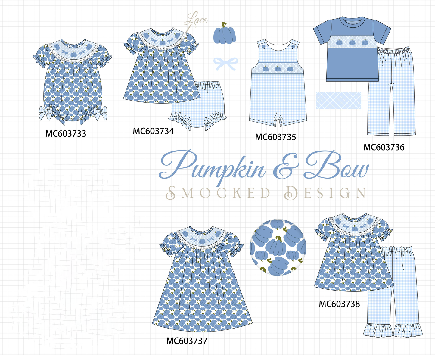PO85 Blue pumpkin bow smocked lace collection -  LATE AUGUST to LC
