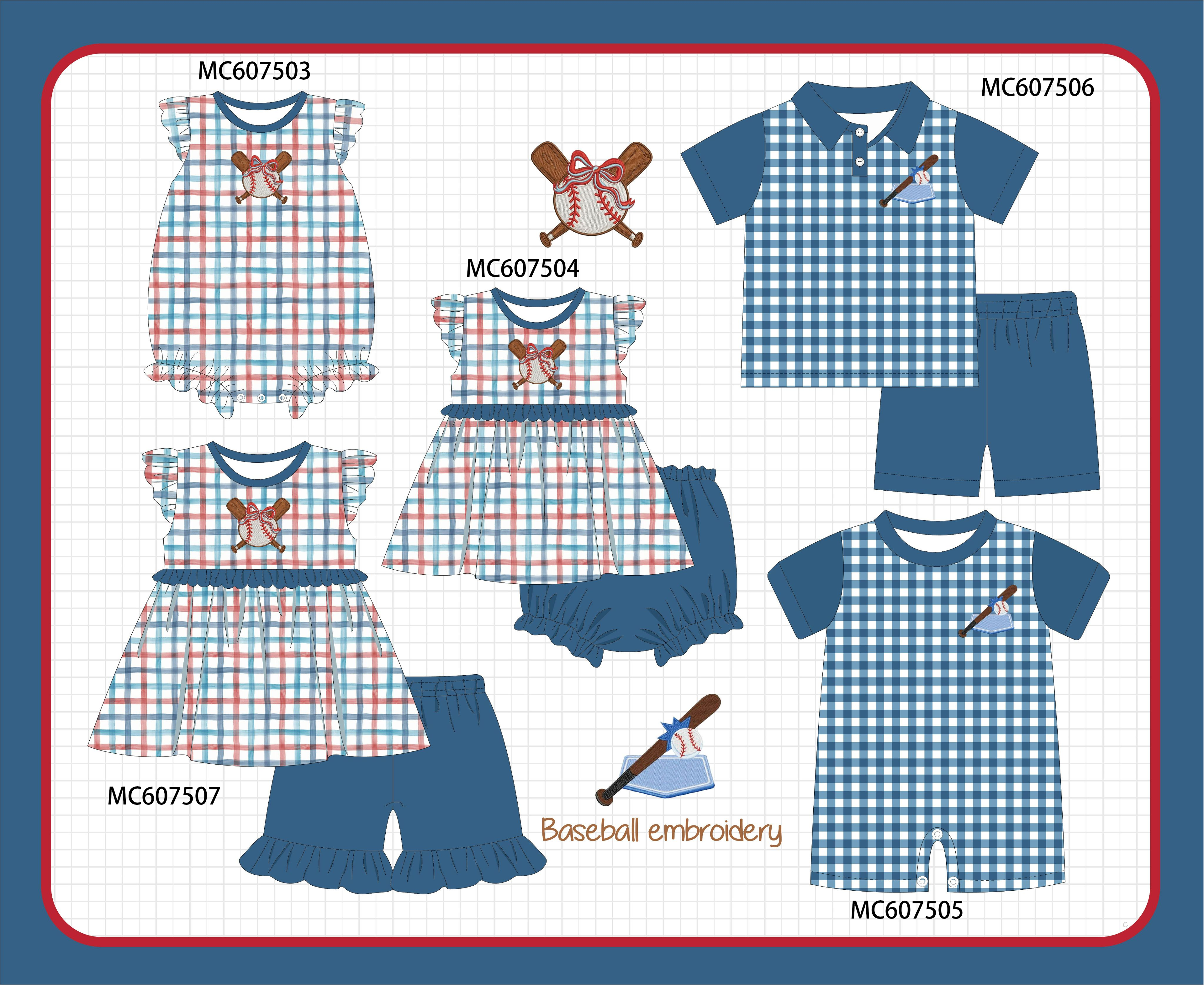 PO99 Blue baseball embroidery gingham collection