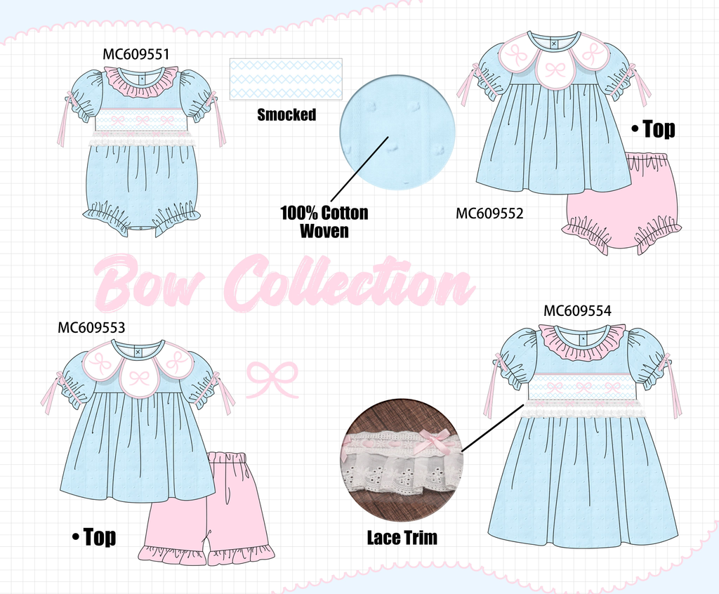 ETA MARCH 2026-po104 Blue bow smocked ruffle collection