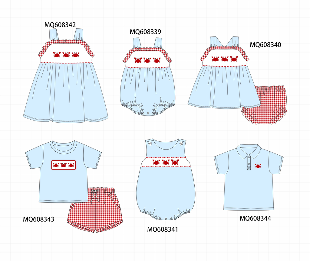 ETA MARCH 2026-po103 Blue crab embroidery gingham collection
