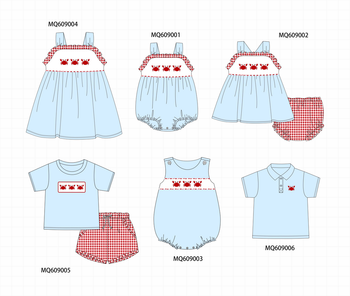 PO106 Blue crab embroidery gingham collection - ETA APRIL