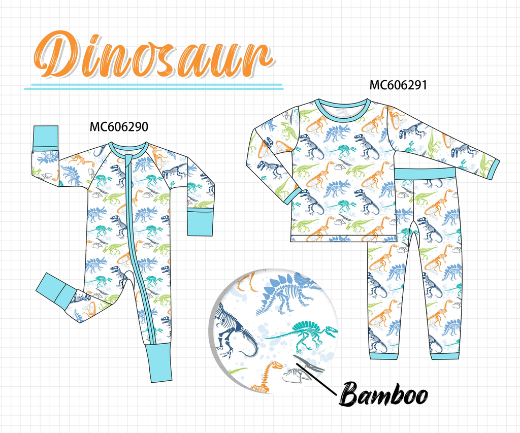 PO95 Blue dinosaur print bamboo collection - ETA early December to LC