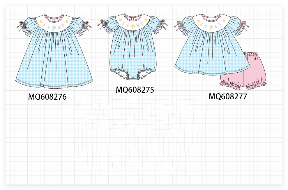 ETA MARCH 2026-po103 Blue fish embroidery gingham collection