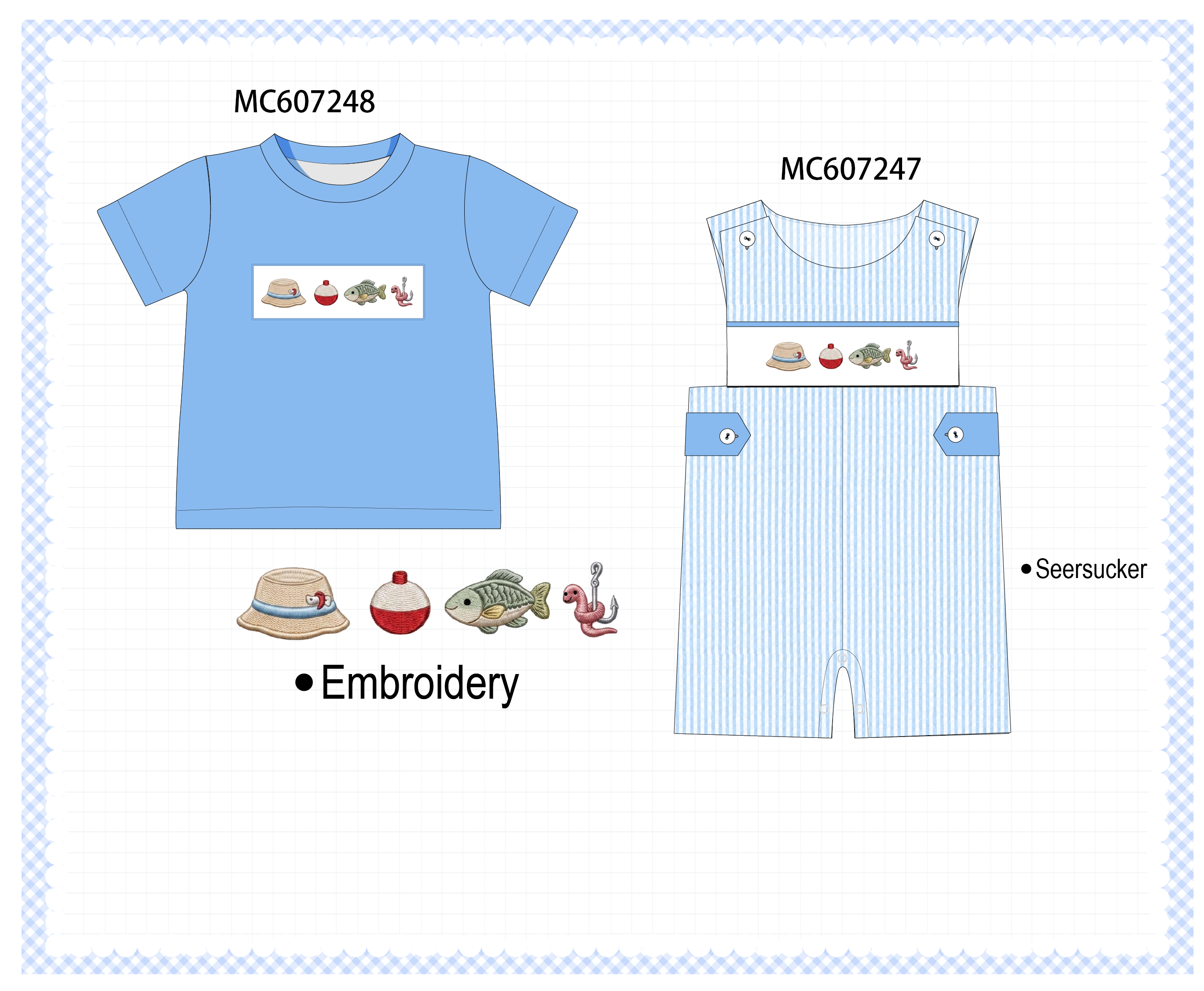 PO99 Blue fishing embroidery collection