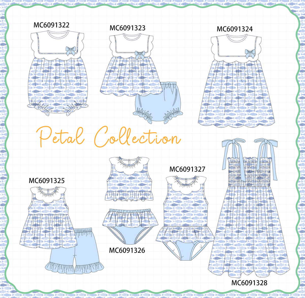 PO107 Blue fish print collection  ETA MARCH