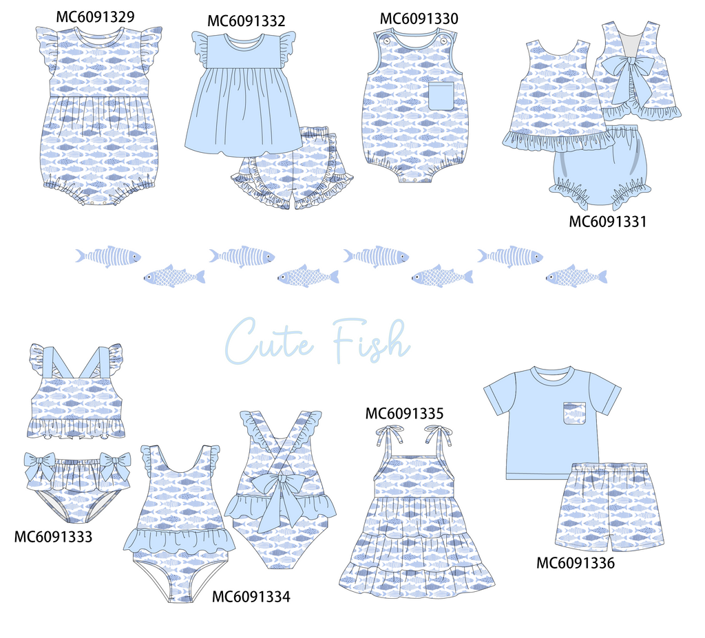 PO107 Blue fish print ruffle collection  ETA MARCH