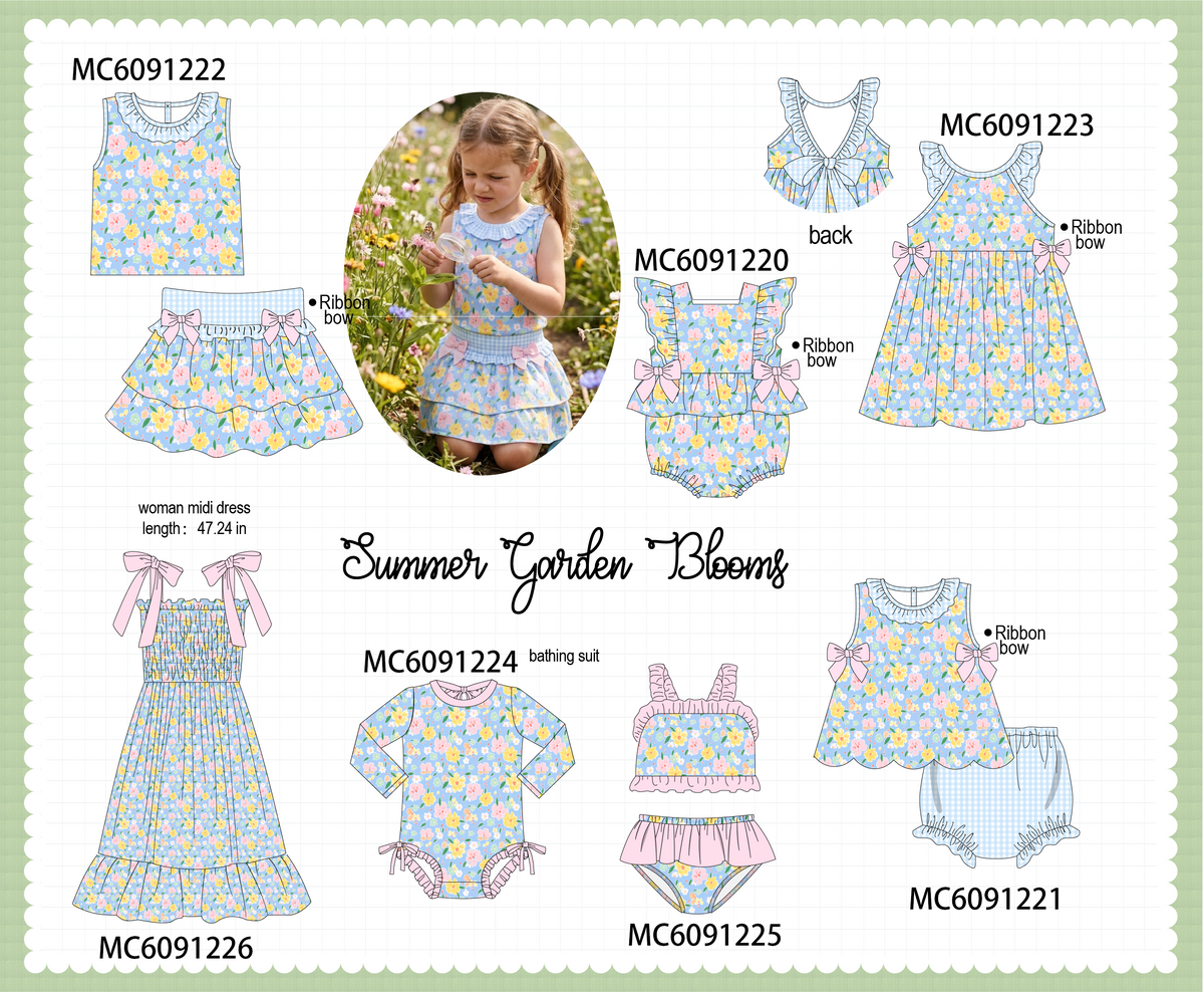 PO107 Blue floral bow gingham collection  ETA MARCH