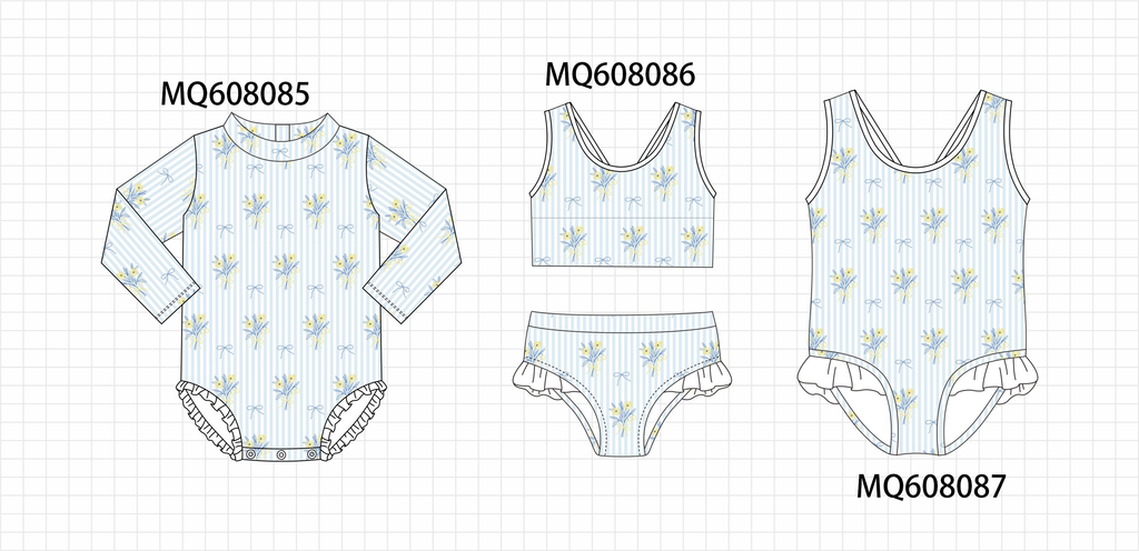 ETA MARCH 2026-po103 Blue floral bow stripe swimsuit collection