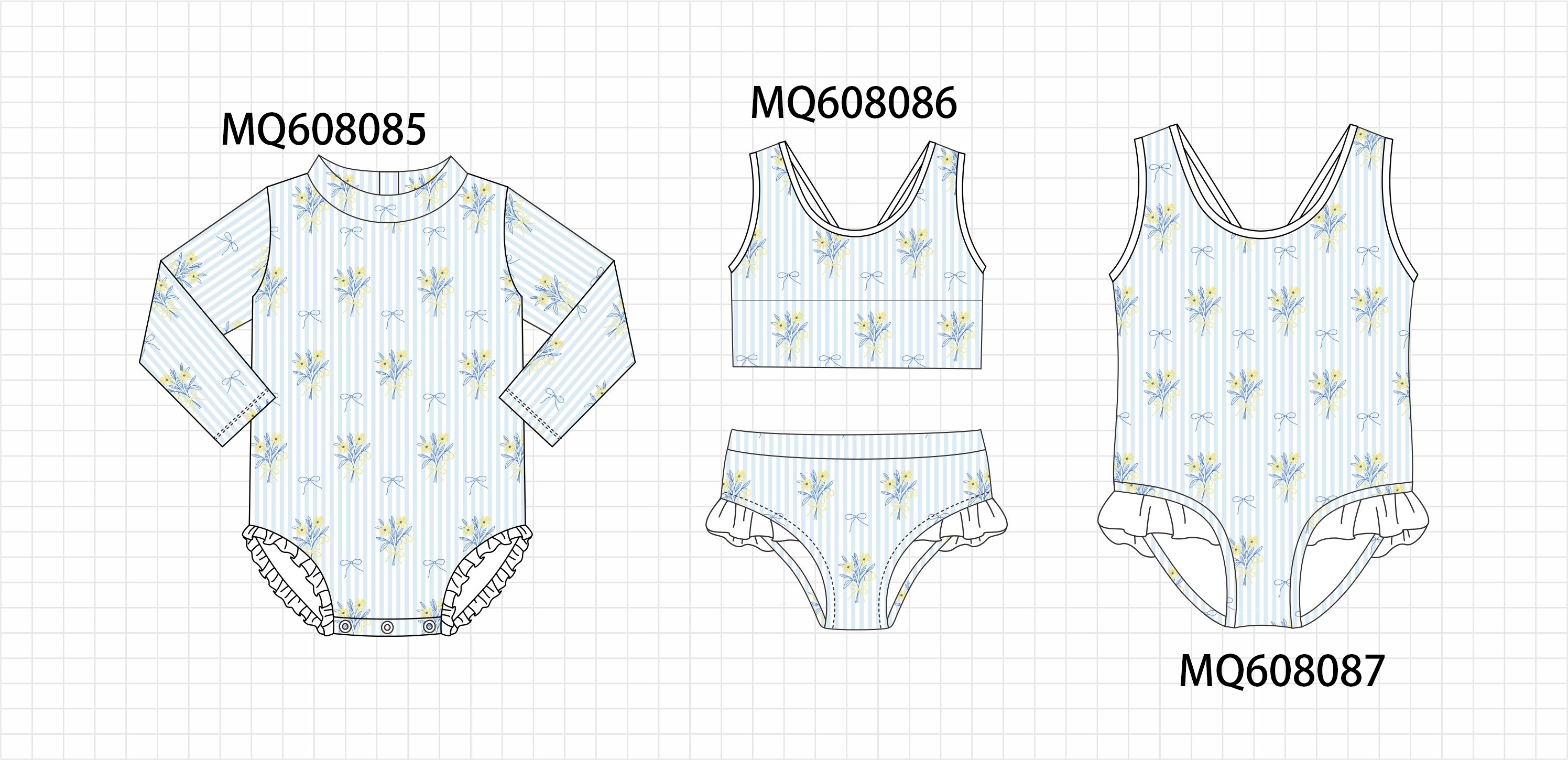 ETA MARCH 2026-po103 Blue floral bow stripe swimsuit collection