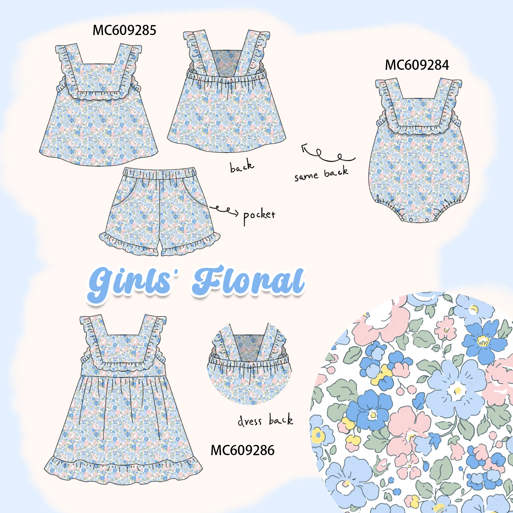 ETA MARCH 2026-po104 Blue floral ruffle collection