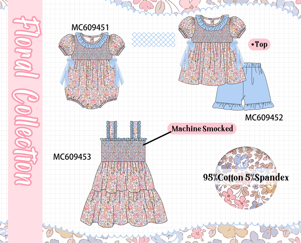 ETA MARCH 2026-po104 Blue floral smocked collection