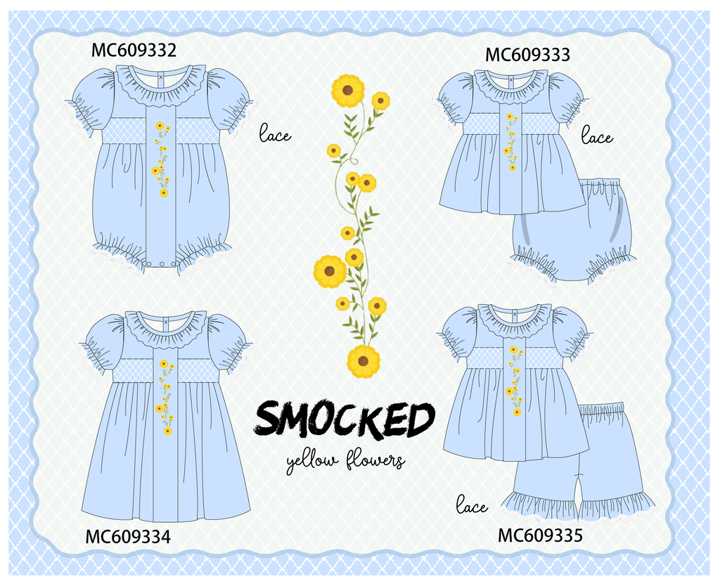 ETA MARCH 2026-po104 Blue floral smocked ruffle collection