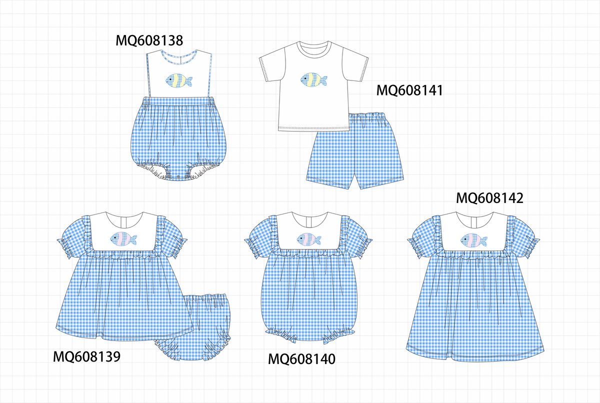 ETA MARCH 2026-po103 Blue gingham fish embroidery ruffle collection