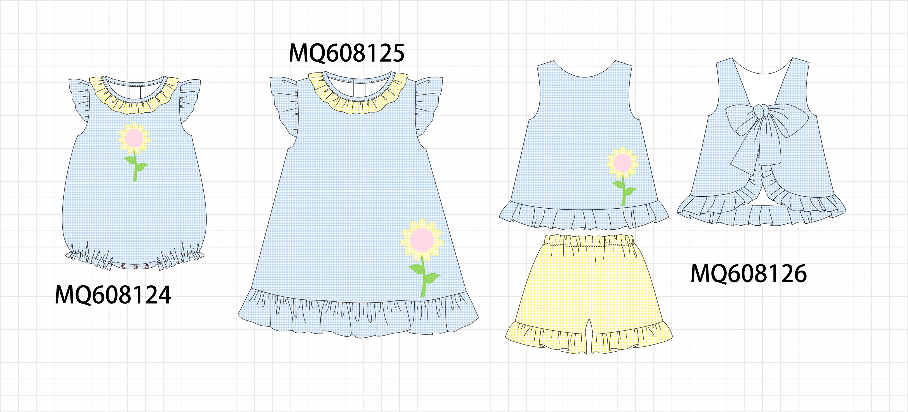 ETA MARCH 2026-po103 Blue gingham floral applique ruffle collection