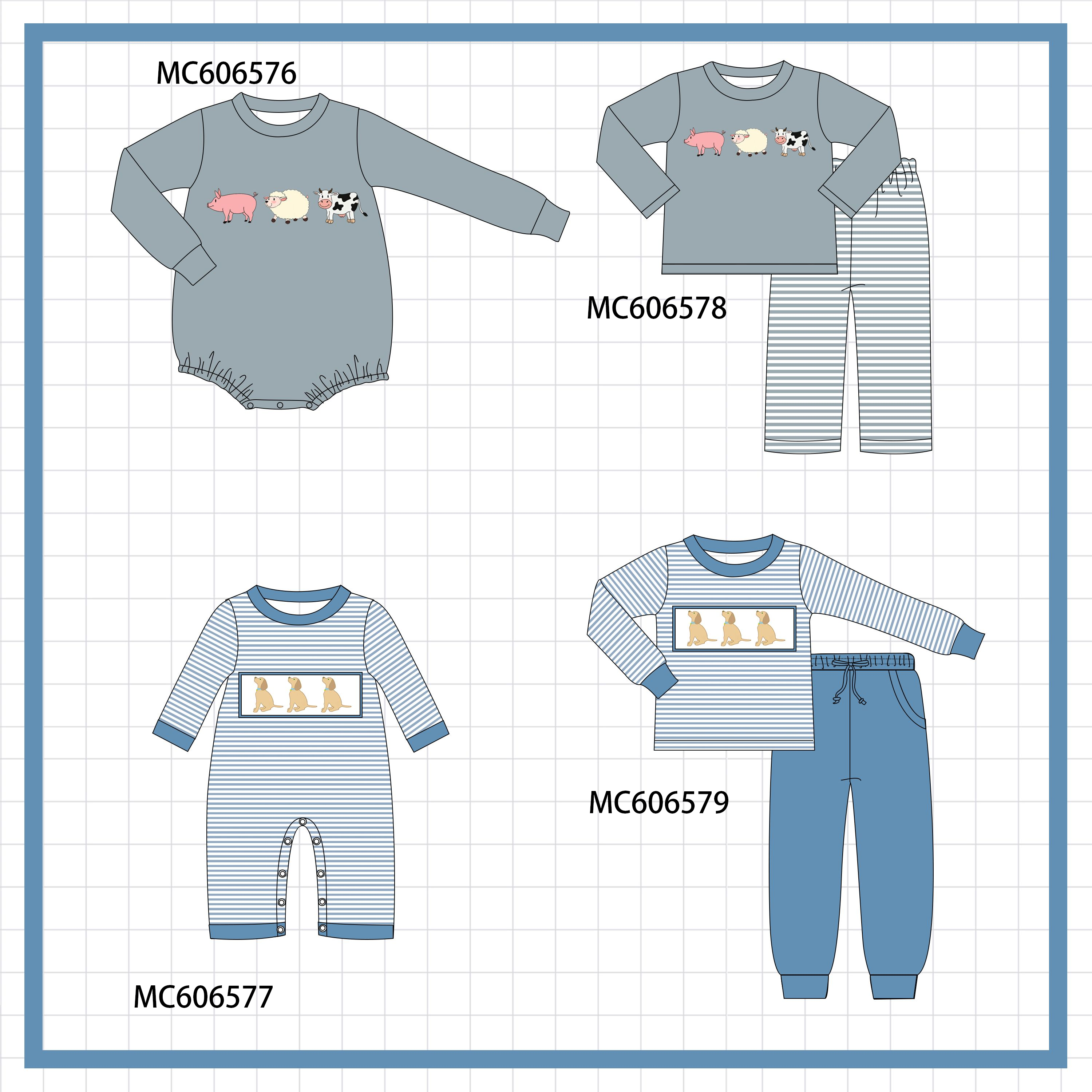PO96 Blue gray farm embroidery stripe collection - ETA December to LC