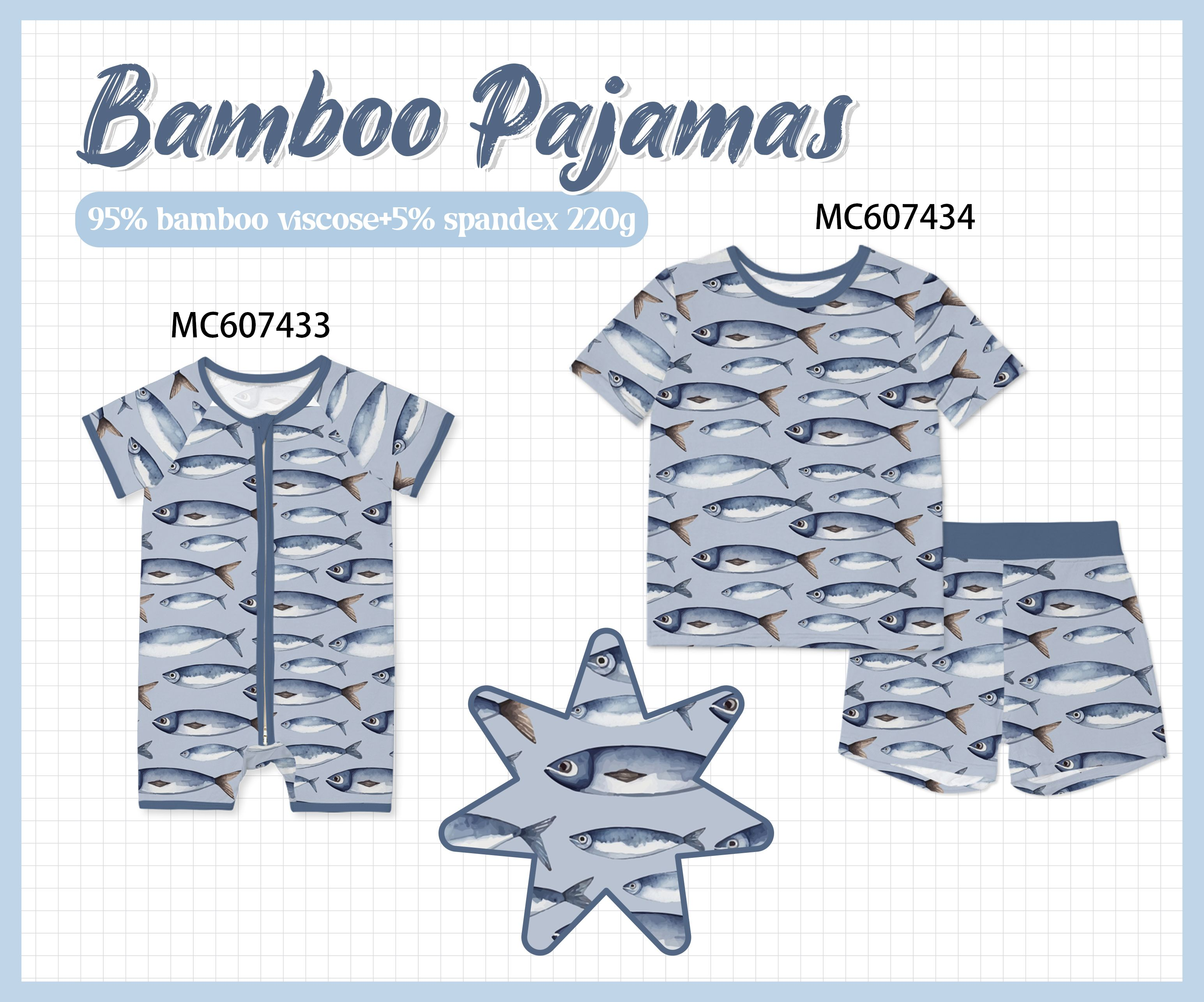 PO99 Blue grey fish bamboo collection