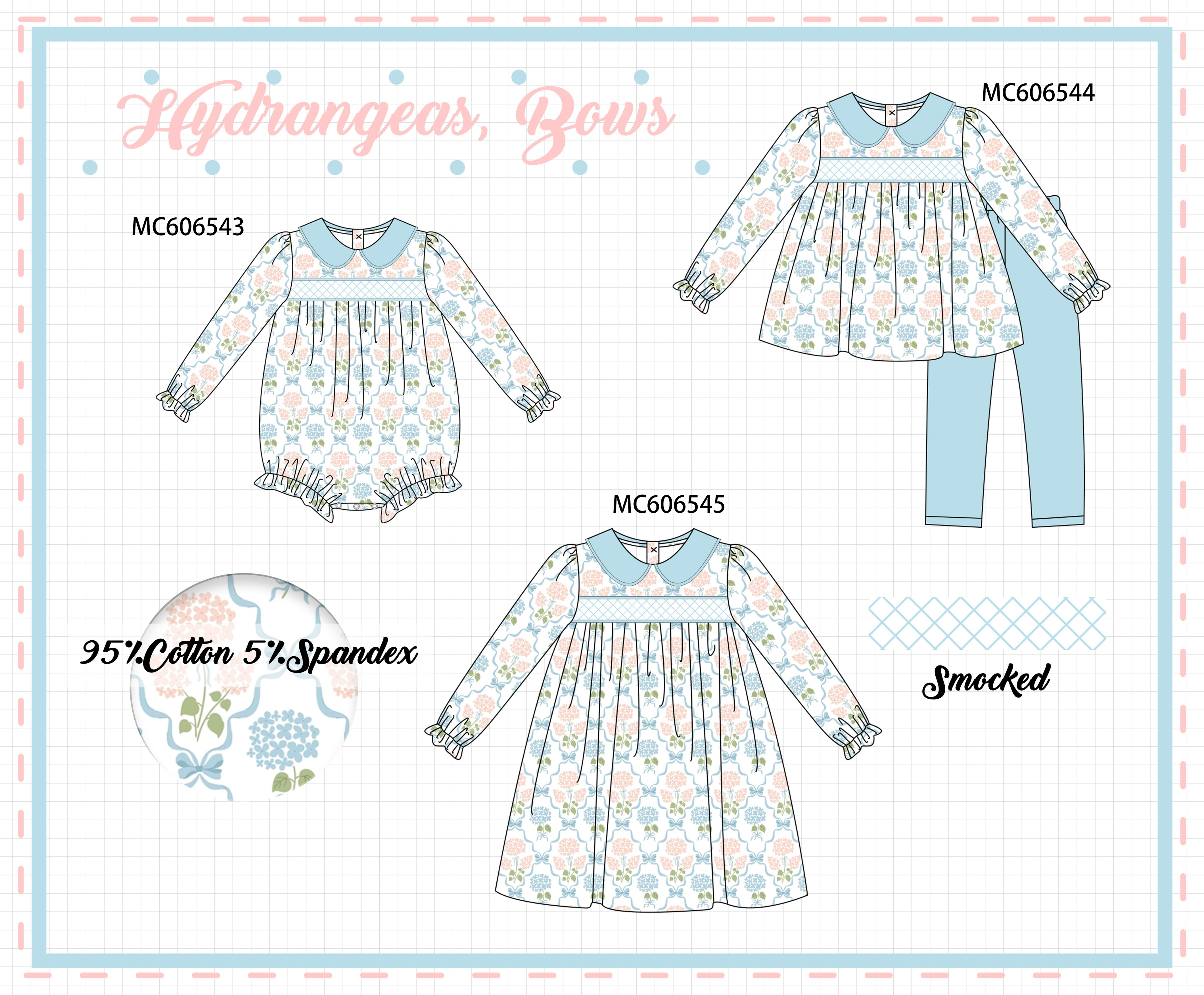 PO96 Blue hydrandeas bow smocked collection - ETA December to LC