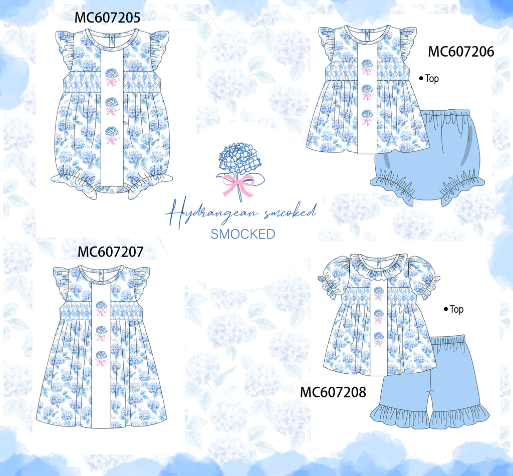 PO99 Blue hydrangea smocked collection