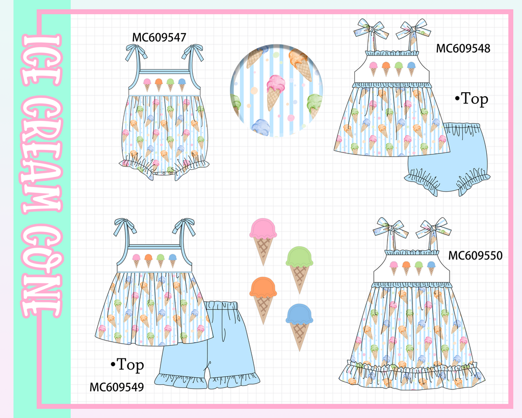 ETA MARCH 2026-po104 Blue ice cream embroidery stripe collection