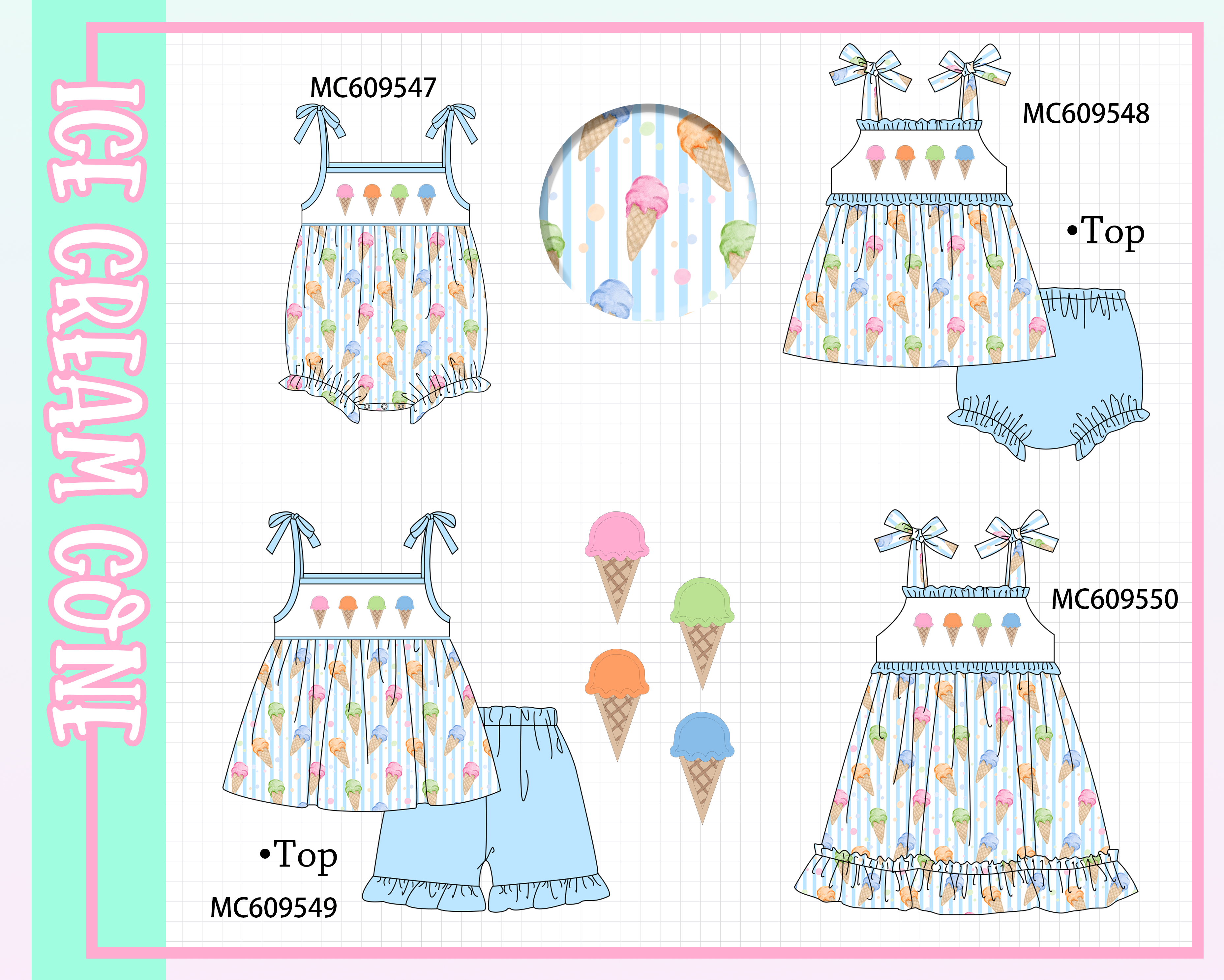 ETA MARCH 2026-po104 Blue ice cream embroidery stripe collection