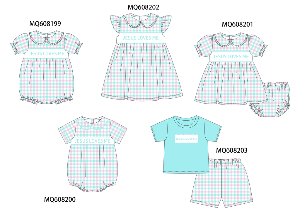 ETA MARCH 2026-po103 Blue jesus loves me embroidery gingham collection