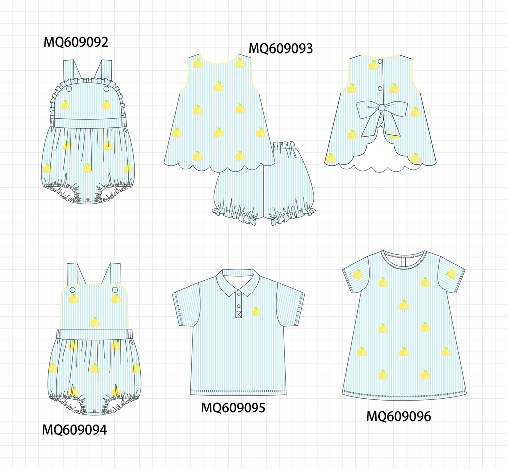 PO106 Blue lemon embroidery seersucker collection - ETA APRIL