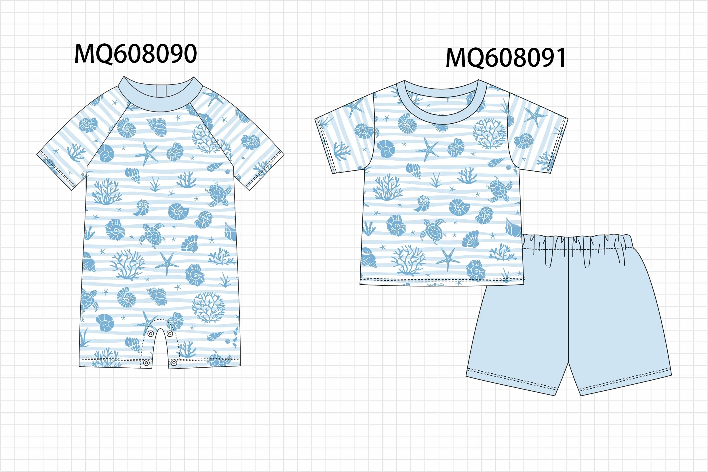 ETA MARCH 2026-po103 Blue marine creatrue print boy swimsuit
