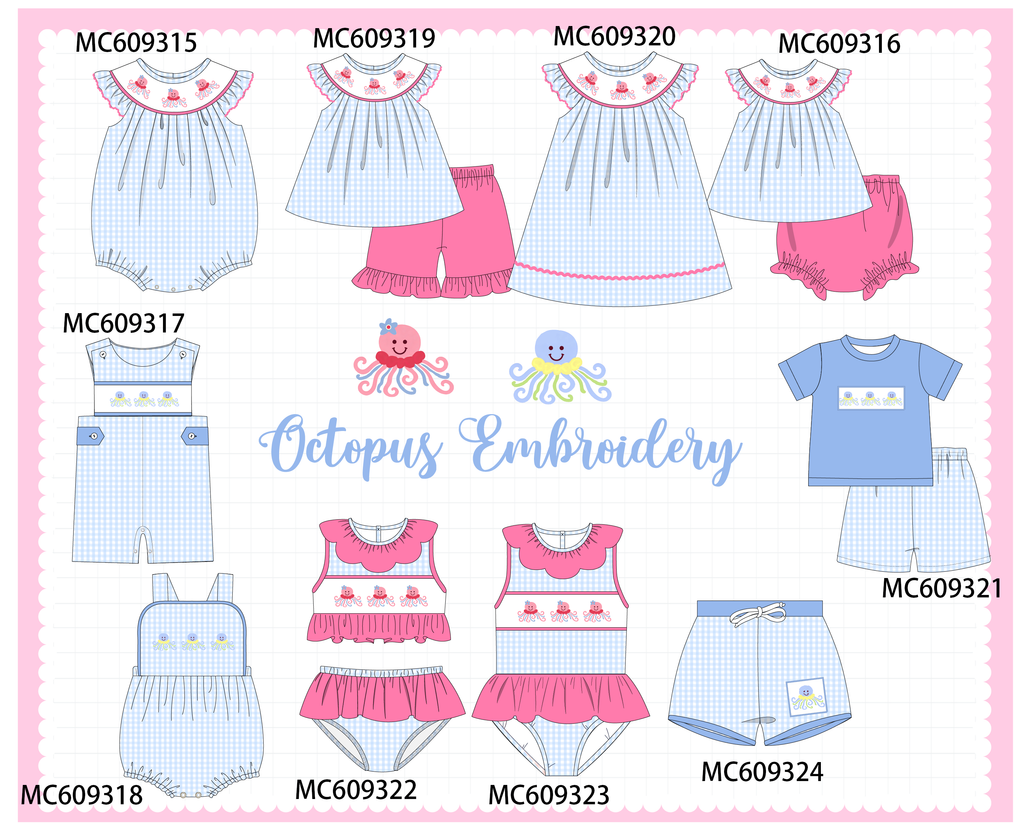 ETA MARCH 2026-po104 Blue octopus embroidery gingham collection