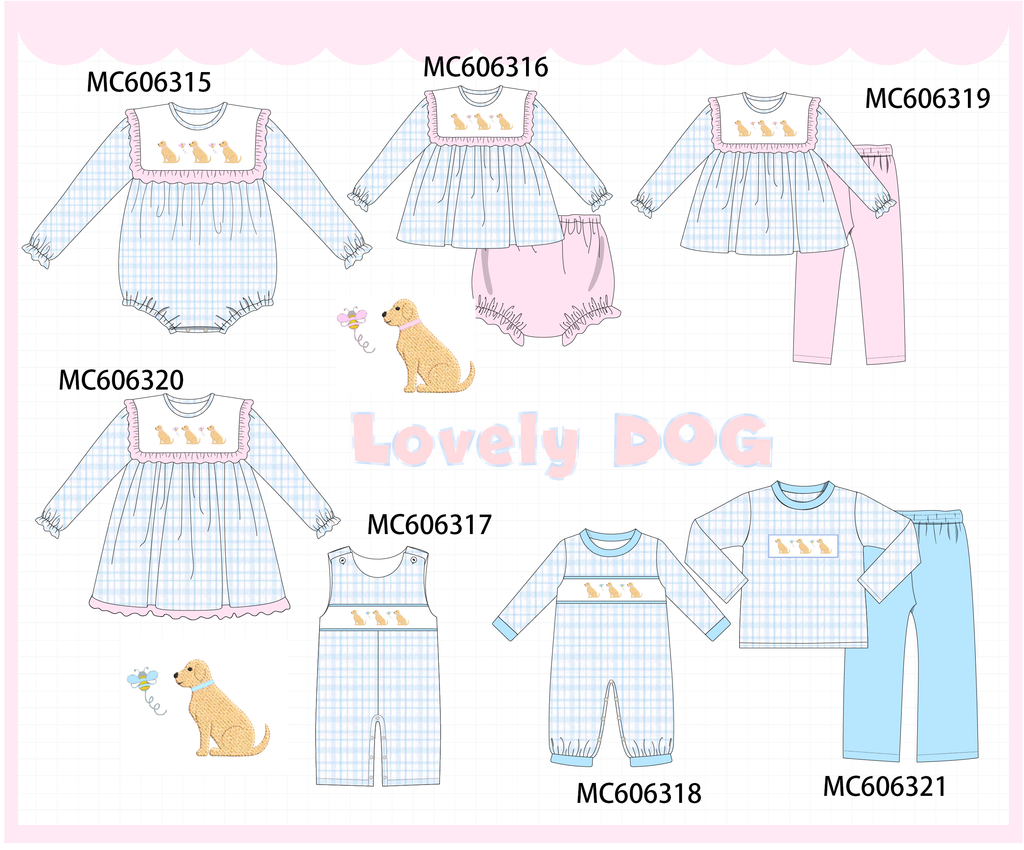 PO95 Blue puppy embroidery plaid collection - ETA early December to LC
